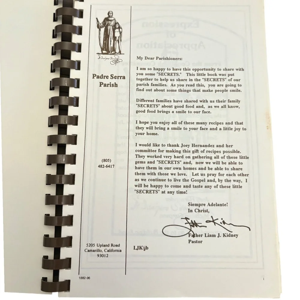 Recipe Secrets of Padre Serra Parish‎ Cookbook 1996 Camarillo California Vintage
